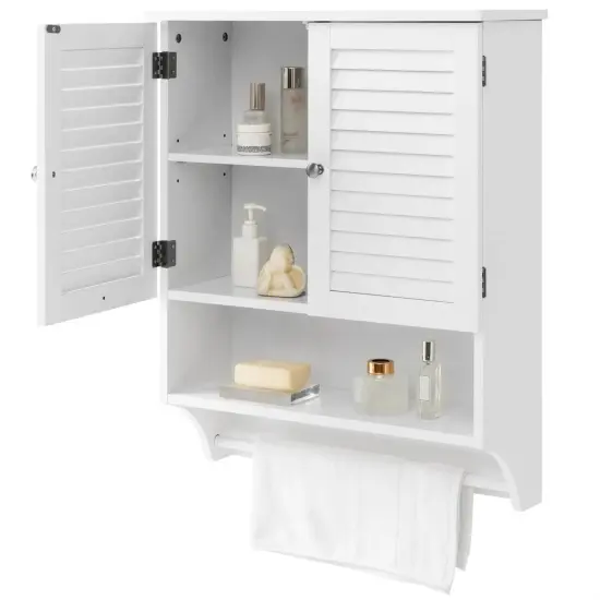Wall-Mounted Bathroom Medicine Cabinet with Louver Doors and Towel Bar Grey {6}
