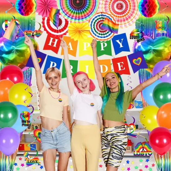 Pride Decorations- Rainbow LGBTQ Party Favors Happy Pride Month Banner {3}