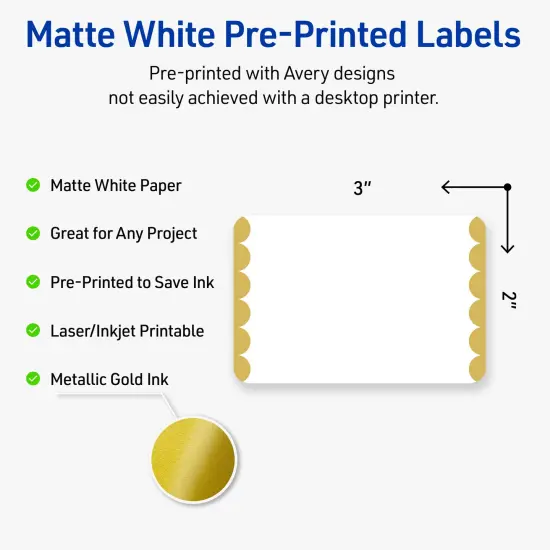 Avery Printable Rectangle Labels, Gold Edge Dots, 2" x 3", Matte White Rectangle Labels, Permanent, Laser/Inkjet, 80ct, Great for Product Labels {2}