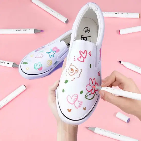 Art Fabric Markers Pens, 36 Colors Dual Tip Fabric Markers Permanent Markers for Clothes, T-shirt, Shoes, Hats, Non-Toxic & Child Safe, No Fading, Card Making {4}