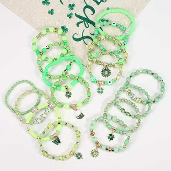 Boho Beaded Bracelets Strawberry Bracelets for Women Clay Heishi Letter Bracelet St. Patrick's Day Bracelets {4}