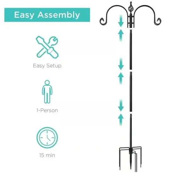 89" Metal Bird Feeder Station with Hanging Hooks and Water Bowl Seed Tray 4 Feeder Options Black {4}