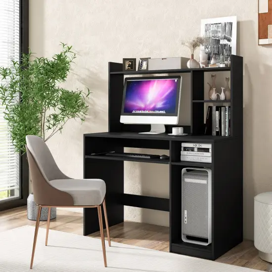 Costway Computer Desk Study Bookcase Workstation with Charging Station Hutch & CPU Stand {4}