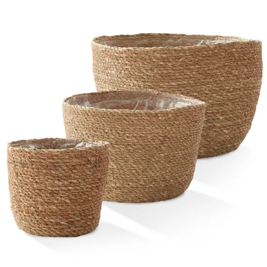 3pc Seagrass Planter Baskets with Liners, Indoor Plant Flower Pot Covers Natural {5}