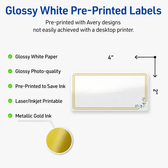 Avery Printable Rectangle Labels, Gold Double Border with Florals, 2" x 4", Glossy White Rectangle Labels, Permanent, Laser/Inkjet, 100ct, Great for Product Labels {2}