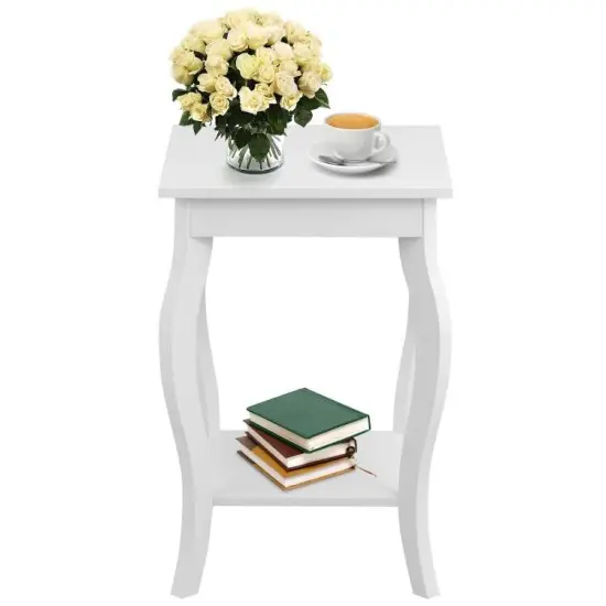 Set of 2 Modern Nightstand Side End Tables with Open Storage Shelf for Bedroom Decor White {4}