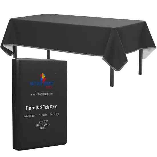 Exquisite Vinyl Tablecloth &ndash; 54" x 108" &ndash; Pack of 1 &ndash; Rectangular Plastic Table Cover with Flannel Backing &ndash; Reusable & Waterproof Tablecloth for Events and Parties Black {1}