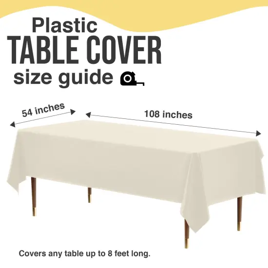 Exquisite 12-Pack Premium Plastic Tablecloth 54in. x 108in. Rectangle Plastic Table Cover Ivory {3}