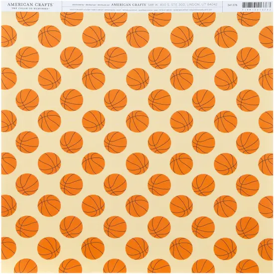 American Crafts Everyday Single-Sided Cardstock 12"X12"-Basketballs {1}
