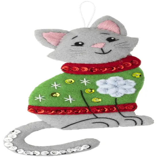 Bucilla Felt Ornaments Applique Kit Set Of 6-Cats In Ugly Sweaters {4}