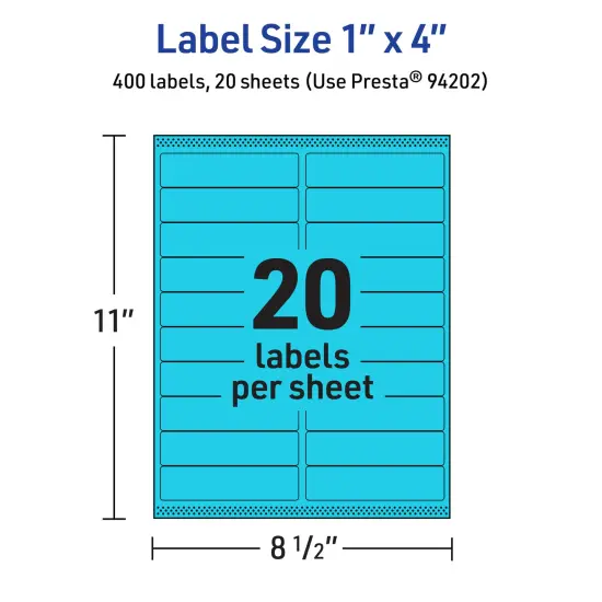 Avery Bright Blue Paper Labels, 1" x 4" Rectangle {5}