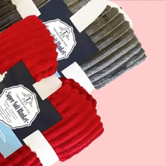 50x60" Sherpa Throw Blanket Charcoal & Red, Ultra-Soft Flannel Fleece Front {7}