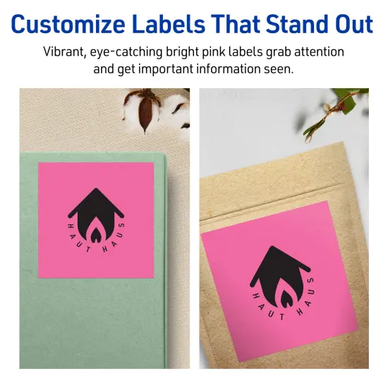 Avery Bright Pink Paper Labels, 4" x 4" Square {3}