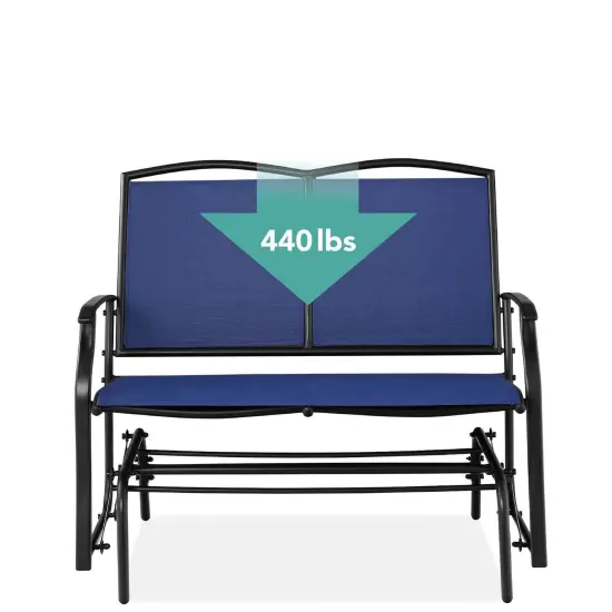 2 Seat Mesh Patio Loveseat Swing Glider Rocker with Armrests Navy-Blue {3}