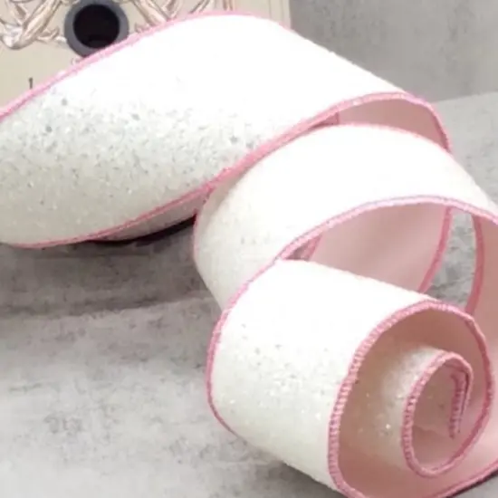 2.5" Sugar Plum Glitter Ribbon: Whispy White (10 Yards) {2}