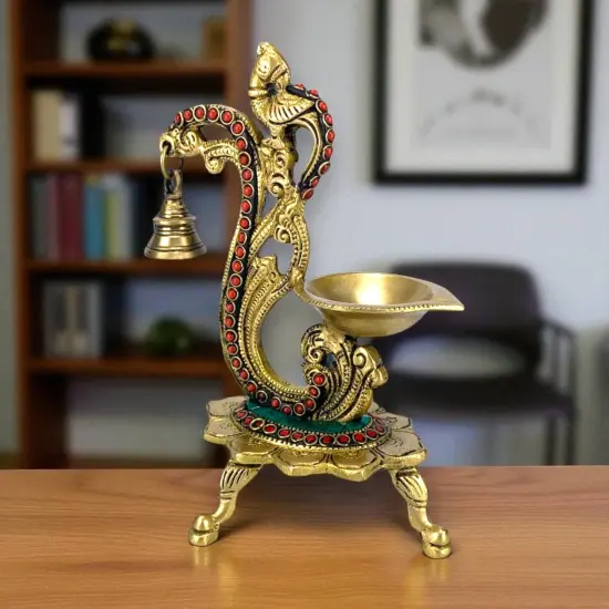 1CT Brass Oil Lamp Diya with Bells Oil Wick Diya for Home Temple Mandir Office Indian Festival Diwali Decoration Kathu Vilakku Puja Diya - Deepawali Housewarming Return Gift {3}