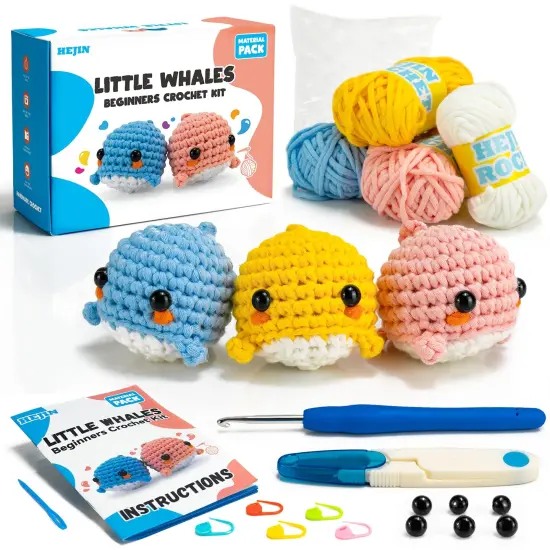 Beginner Crochet Kit, Crochet Kits for Kids and Adults, 3PCS Crochet Animal Kit for Beginners Include Videos Tutorials, Yarn, Eyes, Stuffing, Crochet Hook - Boys and Girls Birthdays Gift {2}