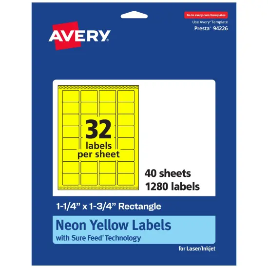 Avery Neon Yellow Paper Labels, 1.25" x 1.75" Rectangle {1}