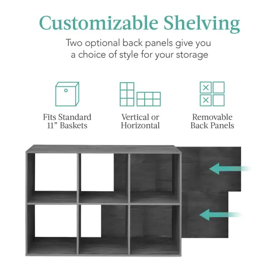 Best Choice Products 6-Cube Bookshelf, 11in Display Storage System, Organizer w/ Removable Back Panels Dark Gray {3}