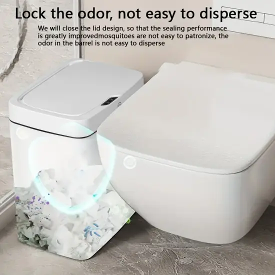 Smart White Bathroom Trash Can with Touchless Motion Sensor - Slim Design, 3-Mode Opening (Motion, Manual, Kick), Ideal for Cat Litter Disposal, Perfect for Bedroom, Office & Kitchen Use {5}