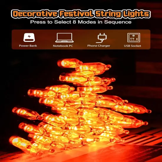100 LED 39 FT Halloween Decorations Orange Lights Indoor {4}