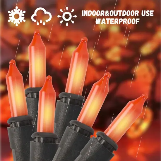 100 Count 21ft Mini Orange String Lights Plug in for Halloween Decorations {2}