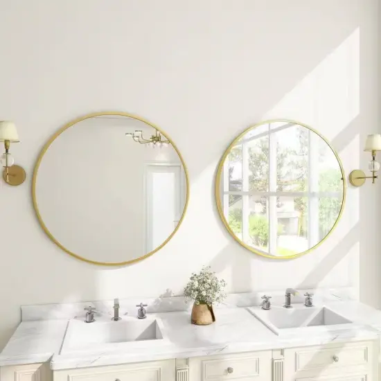 Modern Round Bathroom Wall Mirror with Metal Frame and HD Glass for Bedroom or Hallway {4}