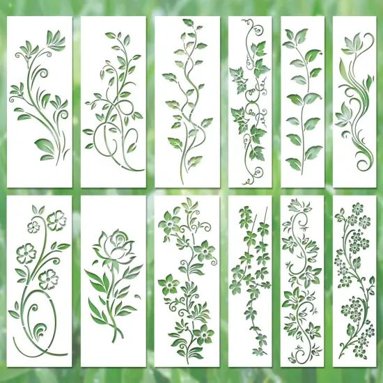12pcs Leaf Vine Stencils, Leaves & Flower Stencil {1}