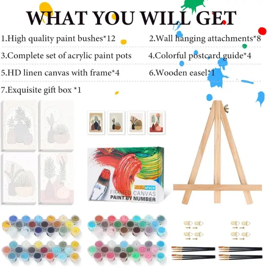 4 Pack Framed Paint by Numbers Kit for Adults Beginners with Wooden Easel, DIY Simple Paint by Number Kit with Frame, Painting by Numbers for Home Wall Decor, 8x12 inch {5}