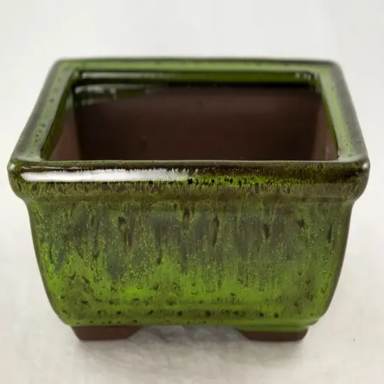 Rectangular Shohin Bonsai, Succulent Pot 6"x 4.5"x 2.25" w / Mesh - Moss Green {5}
