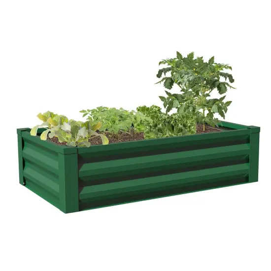 Galvanized Metal Raised Garden Bed Planter for Vegetables, Flowers Herbs Open Bottom Design White/Grey {4}