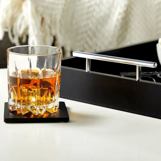 Black Serving Tray for Coffee Table, 16x12" with Coasters, Decorative Interchangeable Gold andSilver Handles {5}