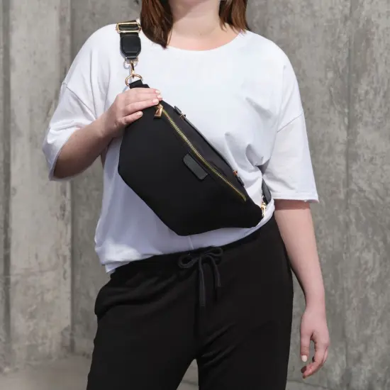 Black Oversized Fanny Pack, Plus Size Crossbody Bag with Adjustable Belt Straps {4}