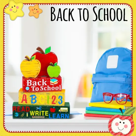 4 Pcs Back to School Wooden Decor Apple Tiered Tray {3}