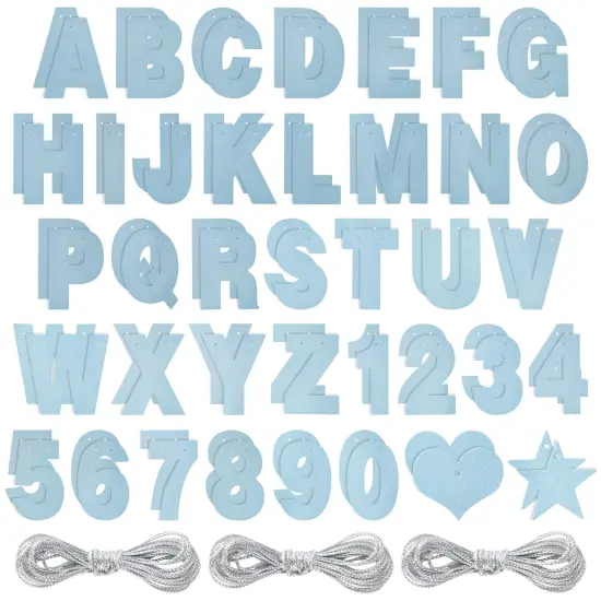 126 Pack Blue Glitter Letters, Custom Banner Kit with Letters A-Z, Numbers 0-9, Hearts, Stars, and 3 Strings {1}