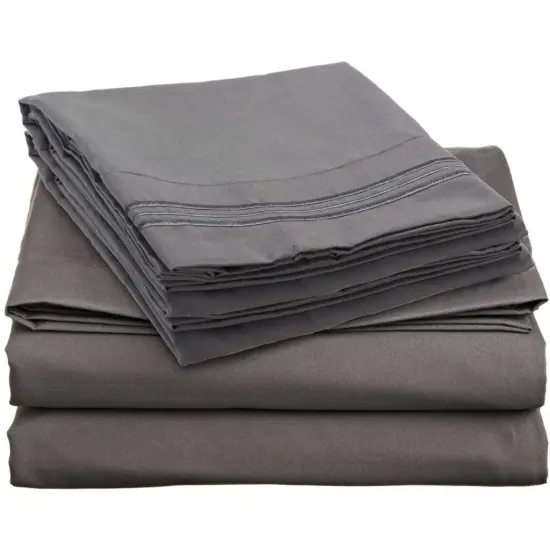 4-Piece King Sheet Set Microfiber Bedding with Elastic Deep Pocket Fitted Sheet and Fade Resistant Grey {4}