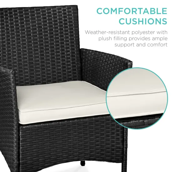 Best Choice Products 3-Piece Outdoor Wicker Conversation Patio Bistro Set, w/ 2 Chairs, Table Black/White Sand {4}
