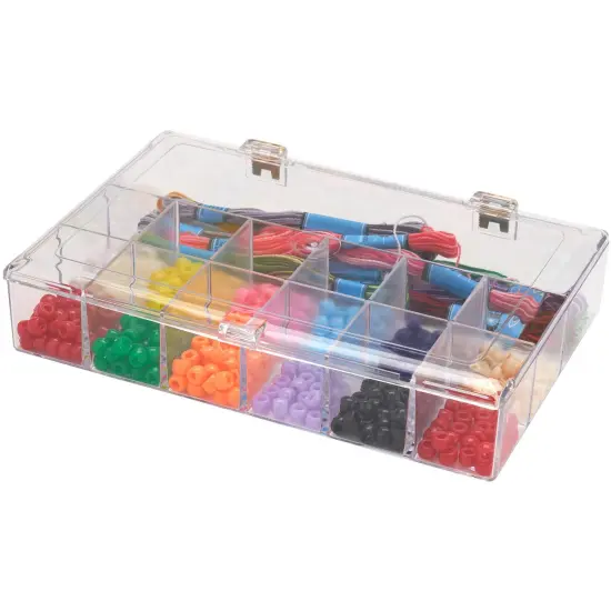 Pioneer Plastics 650C Clear Rectangular Plastic Hinged Divided Container, 9.5" W x 6.25" D x 1.5625" H {3}