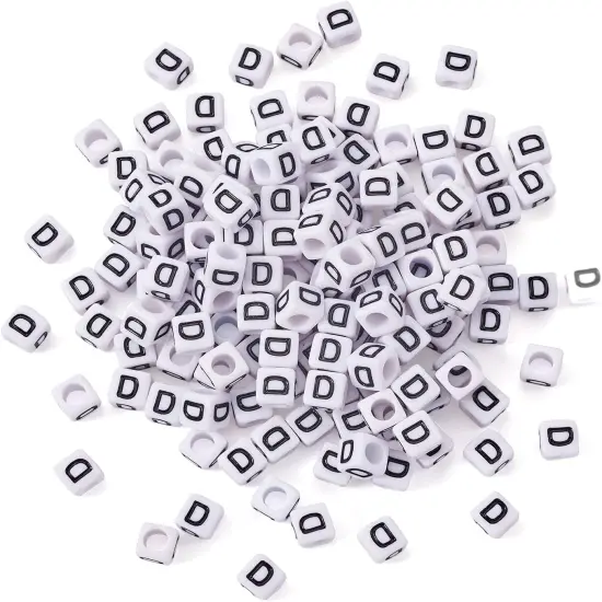 300Pcs Cube White Acrylic Letter Beads 6x6mm Letter D Alphabet Beads for DIY Bracelet Necklace Jewelry Making {1}