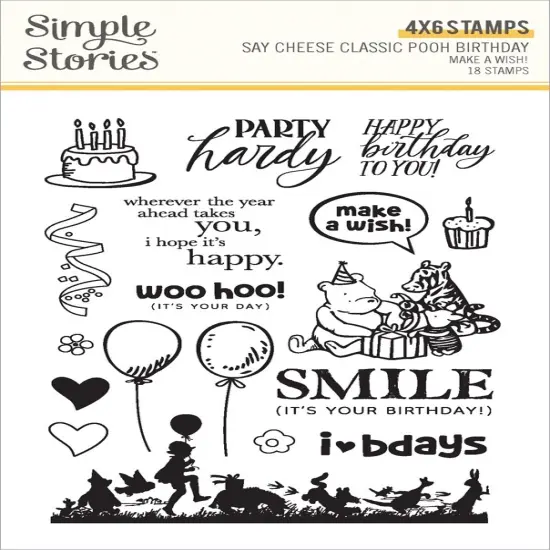 Say Cheese Classic Pooh Birthday Photopolymer Stamps-Make A Wish {1}