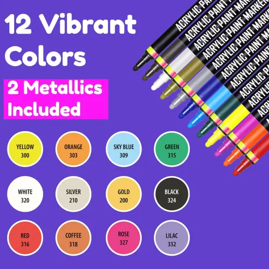 Acrylic Paint Markers Dual Tip (12 Pack) - Acrylic Markers Paint Pens for Rocks - Bold Acrylic Paint Pens Fine Tip and Dot Tip - Fabric Makers Permanent for Clothes Water Based Markers - Chalky Crown {4}