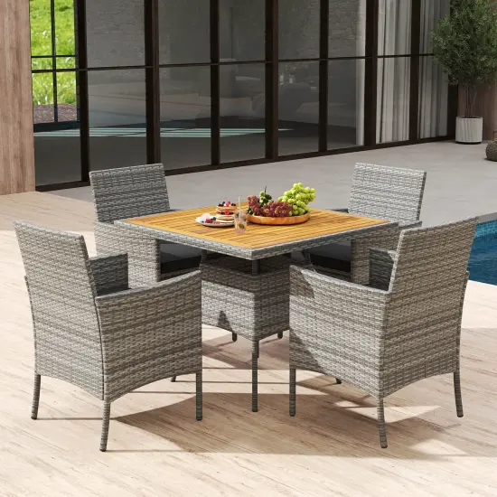 Costway 5 Pieces PE Wicker Patio Dining Set with Cushions and 1.97" Umbrella Hole {4}
