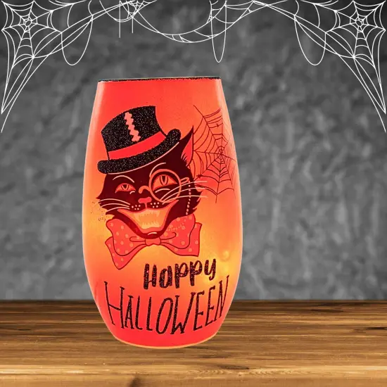 Stony Creek 5.25 In Vintage Halloween Pre-Lit Small Vase Halloween Lighted Glass Accent , Halloween Decor Halloween Electric Vase CAT {4}