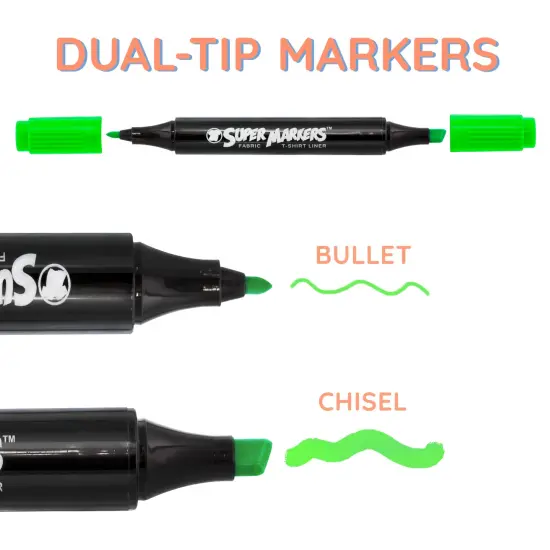 Super Markers 20 Unique Neon Colors Dual Tip Fabric & T-Shirt Marker Set - Double-Ended Fabric Markers with Chisel Point and Fine Point Tips {5}