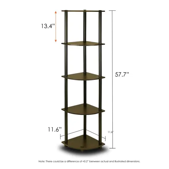 Espresso Black Space-Saving 5-Tier Corner Bookcase with Open Back for Home or Office Use {5}