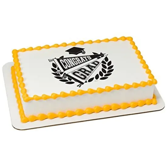 Congrats Grad Pennants PhotoCake&reg; Edible Cake Topper Icing Image for 1/4 Sheet cake or larger {1}