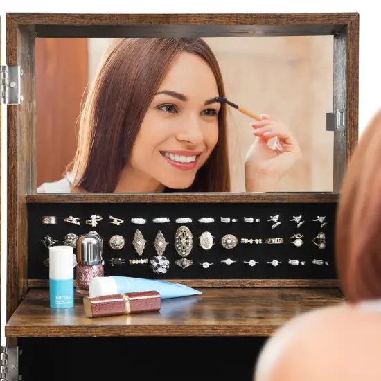 Jewelry Cabinet Floor Type Lockable Jewelry Storage Box with High Full-Length Mirror Bottom Drawer Shelves {5}