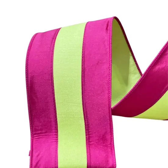 4" Dupion Striped Ribbon: Fuchsia/Lime (10 Yards) {3}