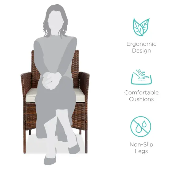 Best Choice Products 3-Piece Outdoor Wicker Conversation Patio Bistro Set, w/ 2 Chairs, Table Brown/White Sand {2}