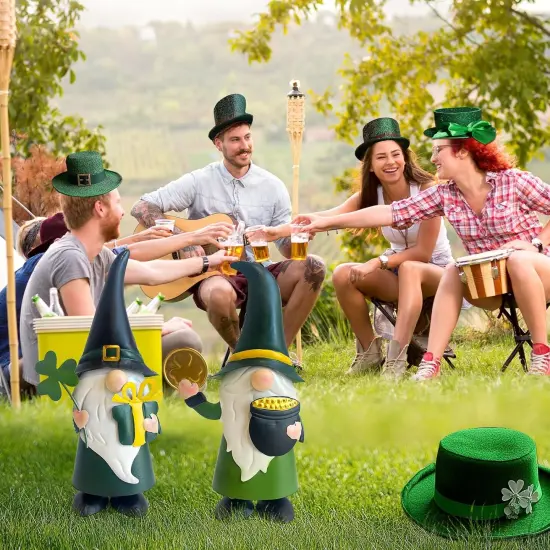 St. Patricks Day Decorations Outdoor Green Gnomes, Metal Gnomes Figurine Irish Leprechaun St Patricks Day Decor, Luck Shamrock Gnome for Home Outside Garden Lawn Party Yard Patio (14 INCH) {4}